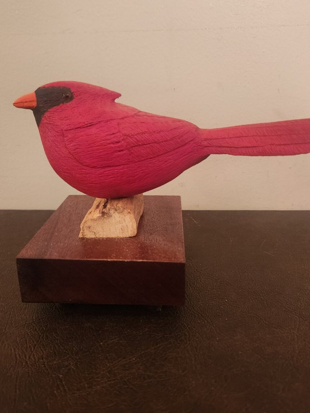 Rare  hand-carved wooden cardinal figurine is beautifully painted in vibrant red